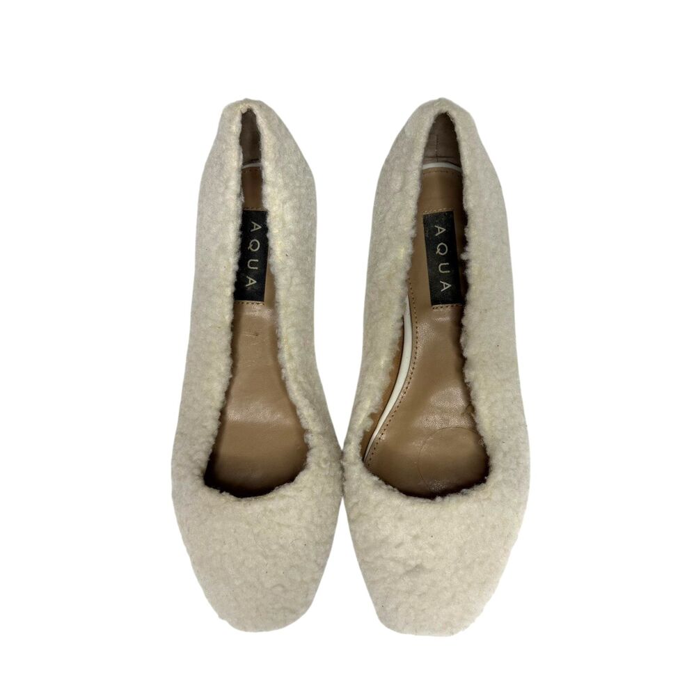 Aqua Ellie Faux Fur Fleece Sherpa Ballet Flat Shoe Cream Women 6.5